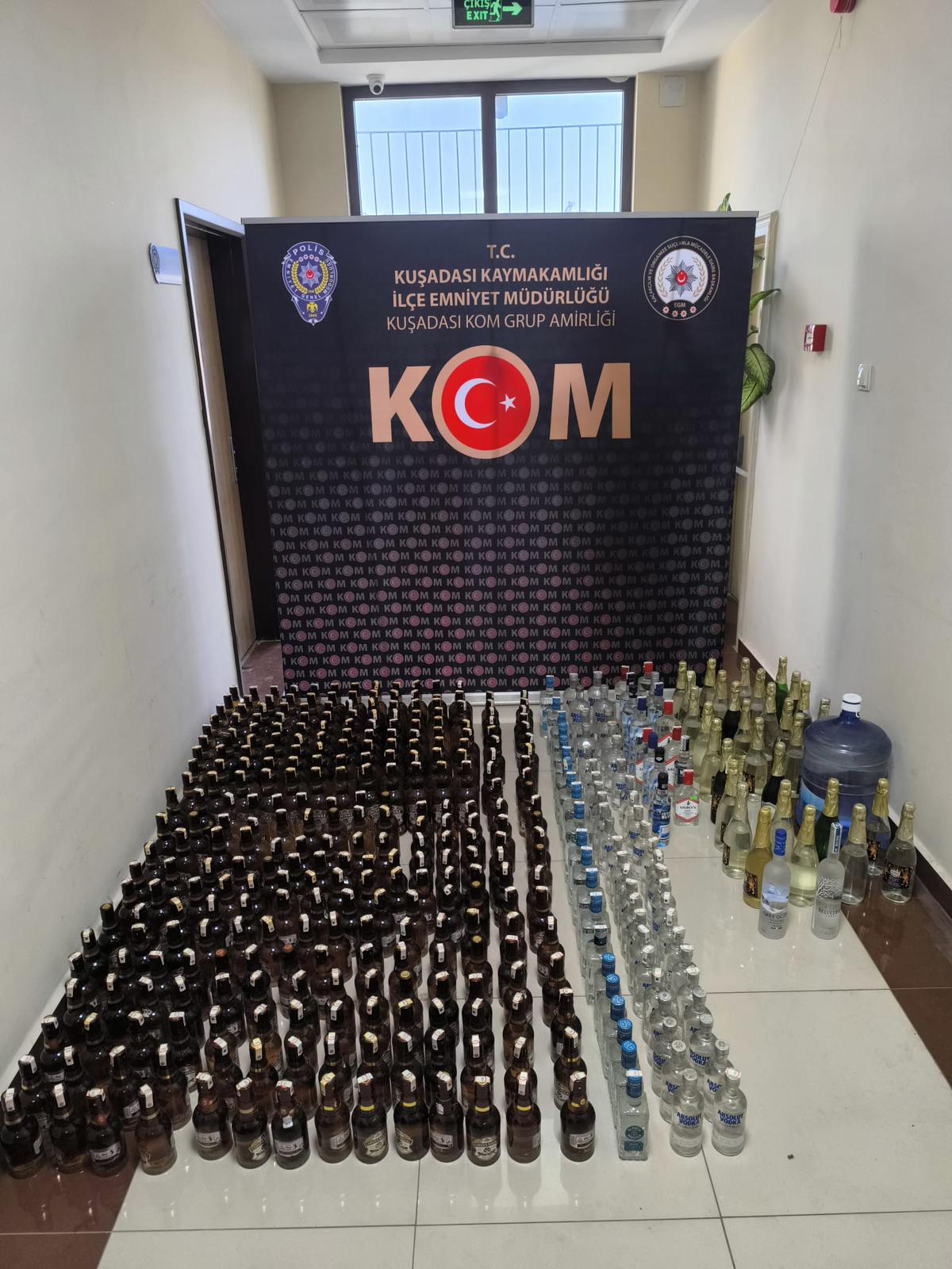 Kuşadası'nda Sahte ve Kaçak İçki Operasyonunda 411 Şişe Ele Geçirildi