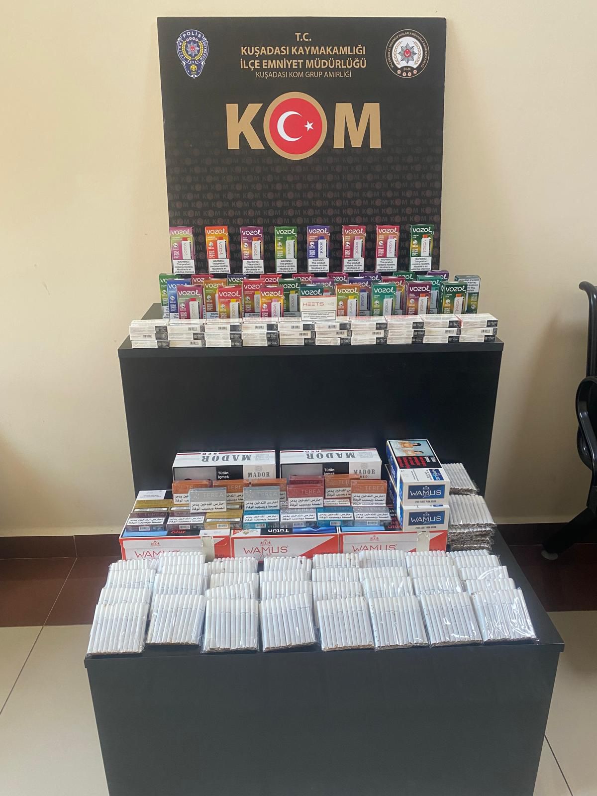 Kuşadası'nda Kaçak Sigara Operasyonu: Elektronik Sigara ve Isıtılmış Tütün Mamulleri Ele Geçirildi