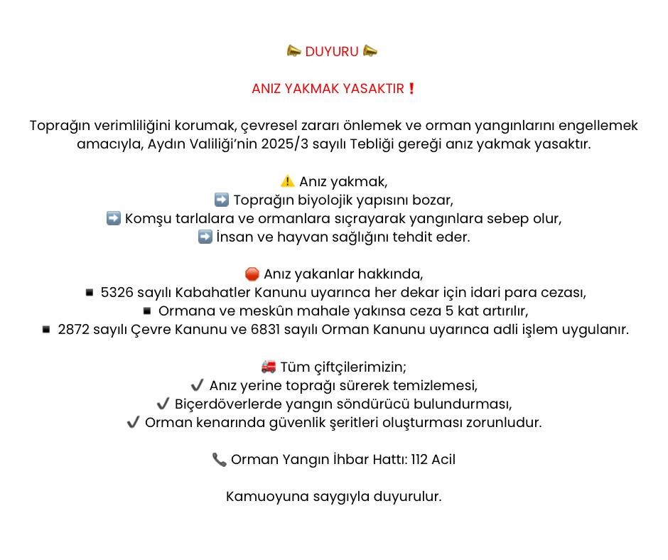 Kaymakamlıktan anız uyarısı