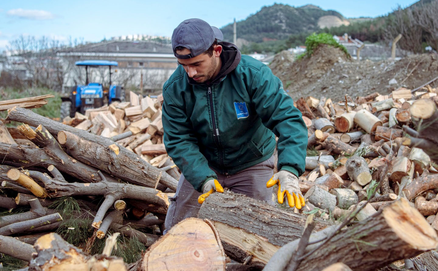 Kuşadası’nda ağaç atıkları ihtiyaç sahipleri için kara kışta yakacağa dönüşüyor